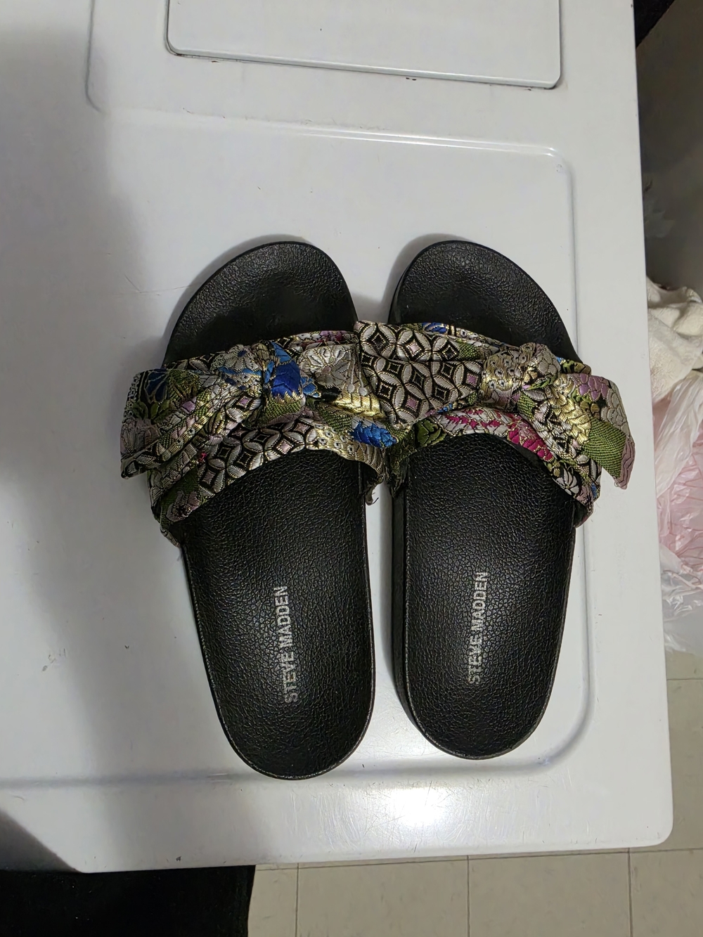 Steve Madden Black Slide Sandals with Multicolor Braided Strap